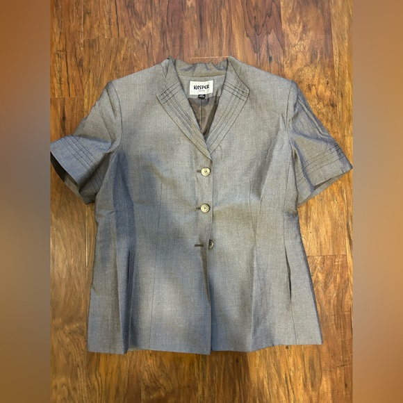 Kasper gray suit with a short-sleeved jacket and pants 14P - Picture 16 of 16